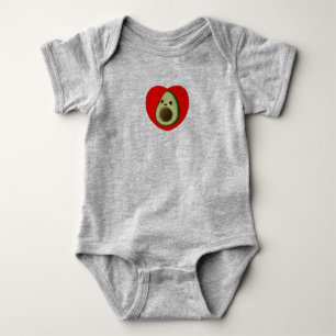 Cute Baby Cartoon Avocado in Red Heart Romper
