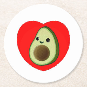 Cute Baby Cartoon Avocado in Red Heart Ronde Kartonnen Onderzetter