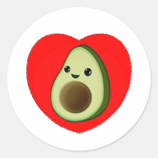 Cute Baby Cartoon Avocado in Red Heart Ronde Sticker (Voorkant)