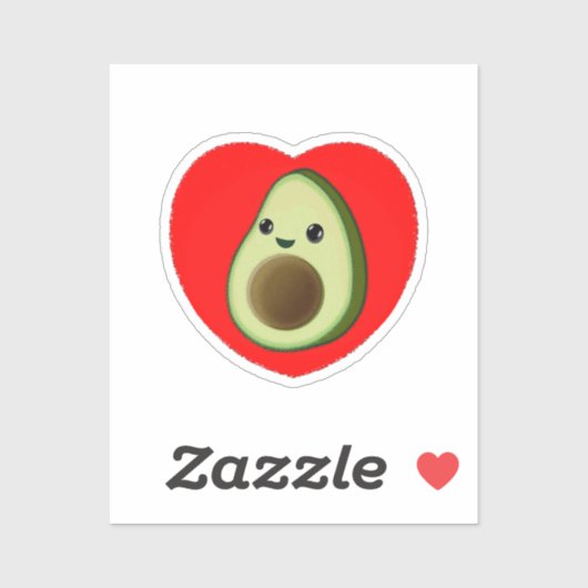 Cute Baby Cartoon Avocado in Red Heart Sticker (Vel)
