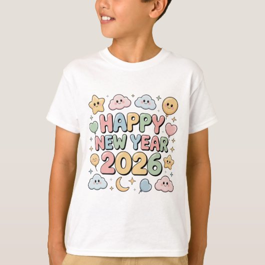 Cute Baby Cartoon New Year 2026 Illustration T-shirt (Voorkant)