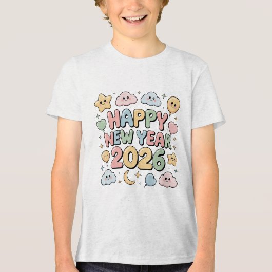 Cute Baby Cartoon New Year 2026 Illustration Tri-Blend Shirt (Voorkant)