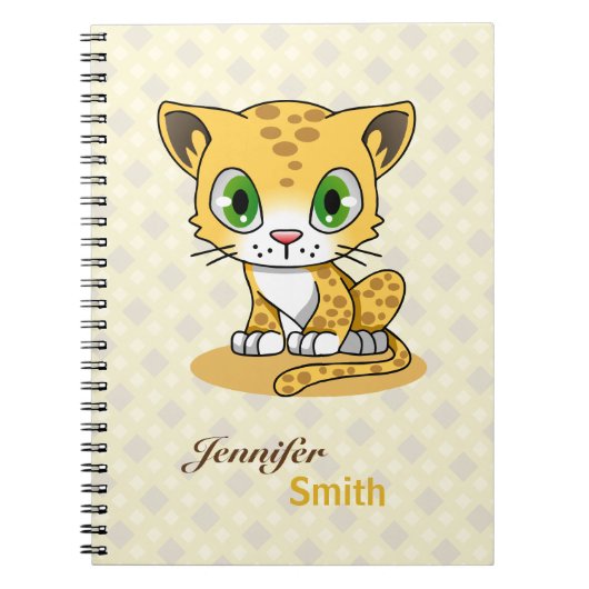 Cute baby cat leopard cartoon name kinder notebook notitieboek (Voorkant)