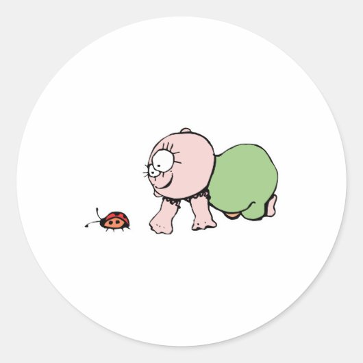 Cute Baby Chasing Ladybug Ronde Sticker (Voorkant)