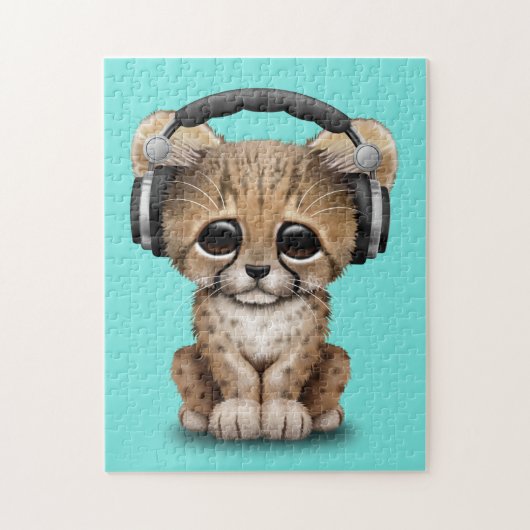 Cute Baby Cheetah Dj met hoofdtelefoon Legpuzzel (Verticaal)