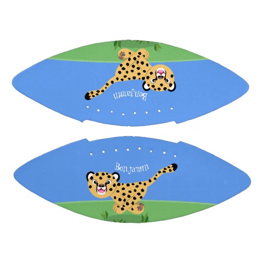 Cute baby cheetah draaiende cartoon illustratie american football (Panelen)