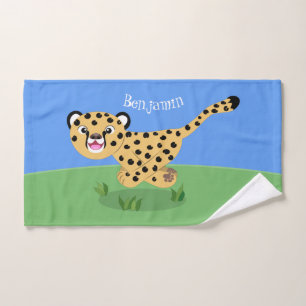 Cute baby cheetah draaiende cartoon illustratie bad handdoek