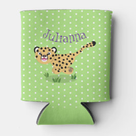 Cute baby cheetah draaiende cartoon illustratie blikjeskoeler