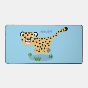 Cute baby cheetah draaiende cartoon illustratie bureaumat