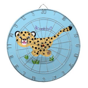 Cute baby cheetah draaiende cartoon illustratie dartbord
