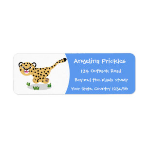 Cute baby cheetah draaiende cartoon illustratie etiket