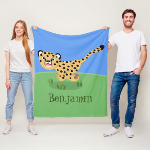 Cute baby cheetah draaiende cartoon illustratie fleece deken
