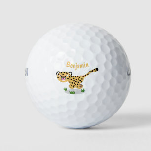 Cute baby cheetah draaiende cartoon illustratie golfballen