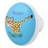 Cute baby cheetah draaiende cartoon illustratie keramische knop (Rechts)