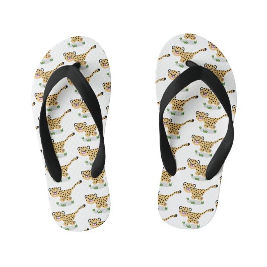 Cute baby cheetah draaiende cartoon illustratie kinder teenslippers (Voetbed)