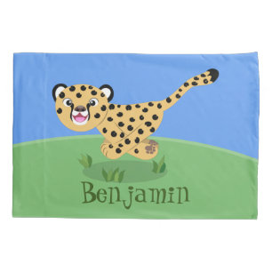 Cute baby cheetah draaiende cartoon illustratie kussensloop