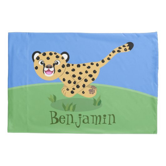 Cute baby cheetah draaiende cartoon illustratie kussensloop (Achterkant)