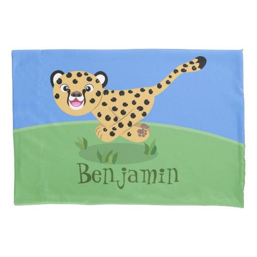 Cute baby cheetah draaiende cartoon illustratie kussensloop (Voorkant)