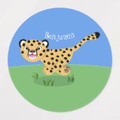 Cute baby cheetah draaiende cartoon illustratie labels (Design 2)