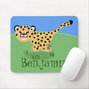 Cute baby cheetah draaiende cartoon illustratie muismat