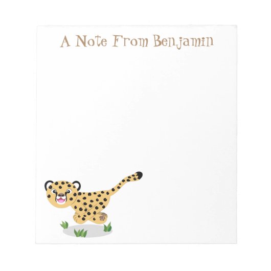 Cute baby cheetah draaiende cartoon illustratie notitieblok (Voorkant)