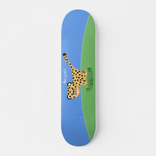 Cute baby cheetah draaiende cartoon illustratie persoonlijk skateboard