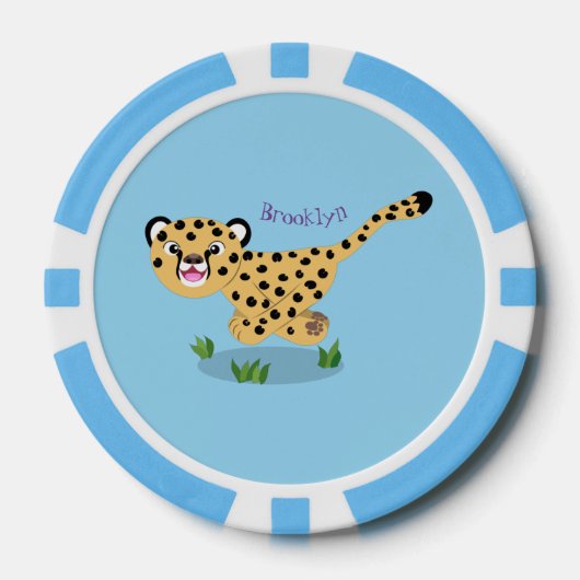 Cute baby cheetah draaiende cartoon illustratie poker chips (Voorkant)