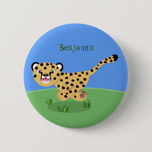 Cute baby cheetah draaiende cartoon illustratie ronde button 5,7 cm