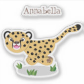 Cute baby cheetah draaiende cartoon illustratie sticker (Voorkant)