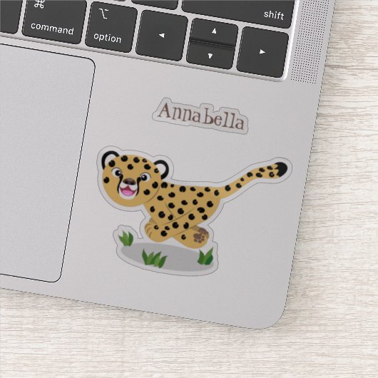 Cute baby cheetah draaiende cartoon illustratie sticker (Detail)