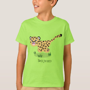 Cute baby cheetah draaiende cartoon illustratie t-shirt