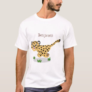Cute baby cheetah draaiende cartoon illustratie t-shirt
