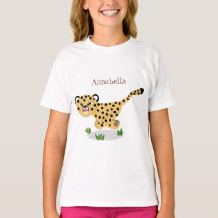 Cute baby cheetah draaiende cartoon illustratie t-shirt