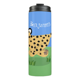 Cute baby cheetah draaiende cartoon illustratie thermosbeker