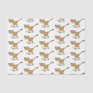 Cute baby cheetah draaiende cartoon illustratie tissuepapier