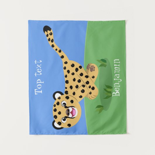 Cute baby cheetah draaiende cartoon illustratie wandkleed (Voorkant)