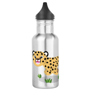 Cute baby cheetah draaiende cartoon illustratie waterfles 