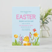 Cute Baby Chick Flowers Easter Brunch Egg Hunt Kaart (Staand voorkant)