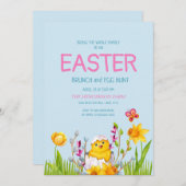 Cute Baby Chick Flowers Easter Brunch Egg Hunt Kaart (Voorkant / Achterkant)
