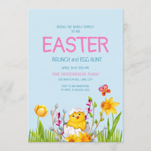 Cute Baby Chick Flowers Easter Brunch Egg Hunt Kaart