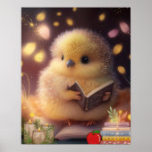 Cute Baby Chick las een boek Art Nursery Poster (Voorkant)