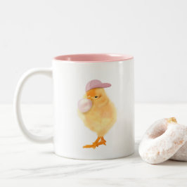 Cute Baby Chick met Bubblegum Tweekleurige Koffiemok