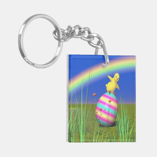 Cute Baby Chick on Easter Egg Sleutelhanger (Voorkant Links)