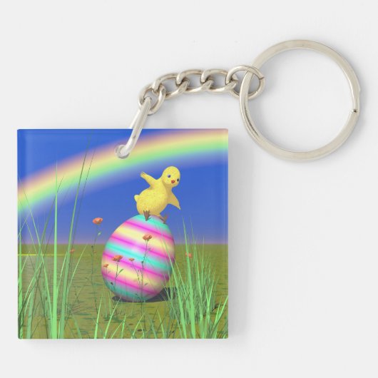 Cute Baby Chick on Easter Egg Sleutelhanger (Achterkant)