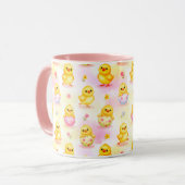 Cute Baby Chick Watercolor Easter Pink Pattern Mok (Voorkant links)