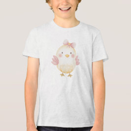 Cute Baby Chick with Pink Bow Illustration Tri-Blend Shirt