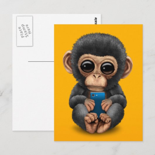 Cute Baby Chimpansee die een mobiel telefoongeel h Briefkaart (Voorkant / Achterkant)