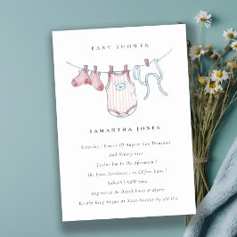 Cute Baby Clotheline Pink Girl Baby shower nodigt  Bedankkaart