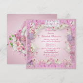 Cute Baby Clothes & Flowers Baby Girl Shower Kaart (Voorkant / Achterkant)