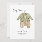 Cute Baby Clothes Green en Tan Shower Invitation Kaart (Voorkant)